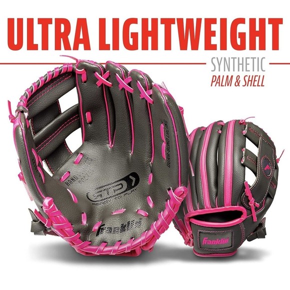 NEW Franklin Sports RTP Teeball Glove (9.5") Pink Gray Right Hand Throw Baseball - Picture 2 of 9